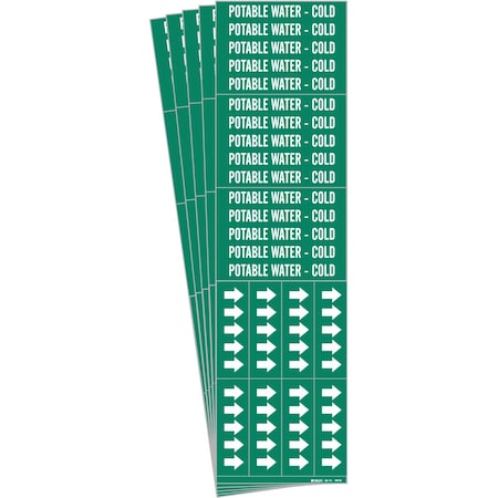 Brady POTABLE WATER - COLD Pipe Marker Style 3C Arrows White on Green 3 per Card, 5 PK 106150-PK
